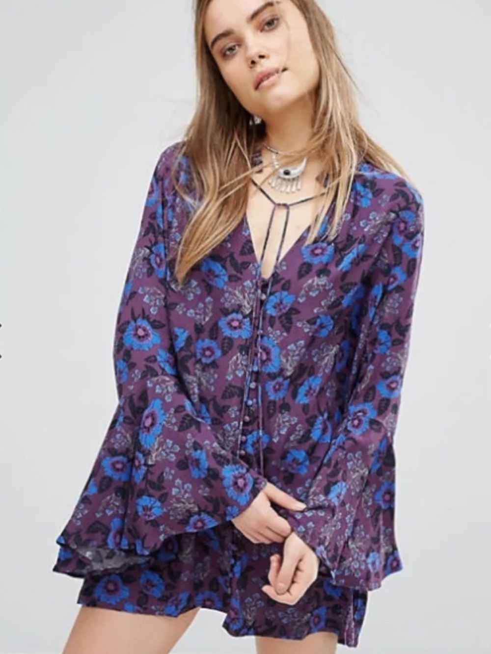 FREE PEOPLE Magic Mystery Printed Tunic Top in Purple Floral, NWOT, size S